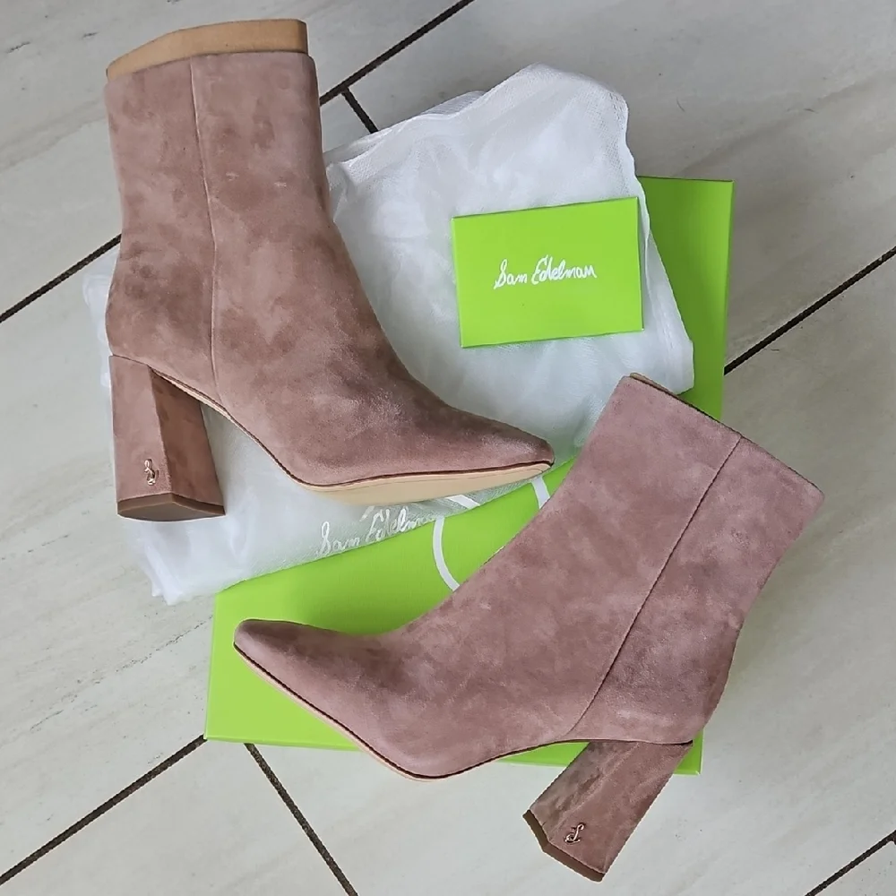 NWT $170 Sam Edelman Codie Praline Suede Leather Heeled Boots [Size 6.5W]